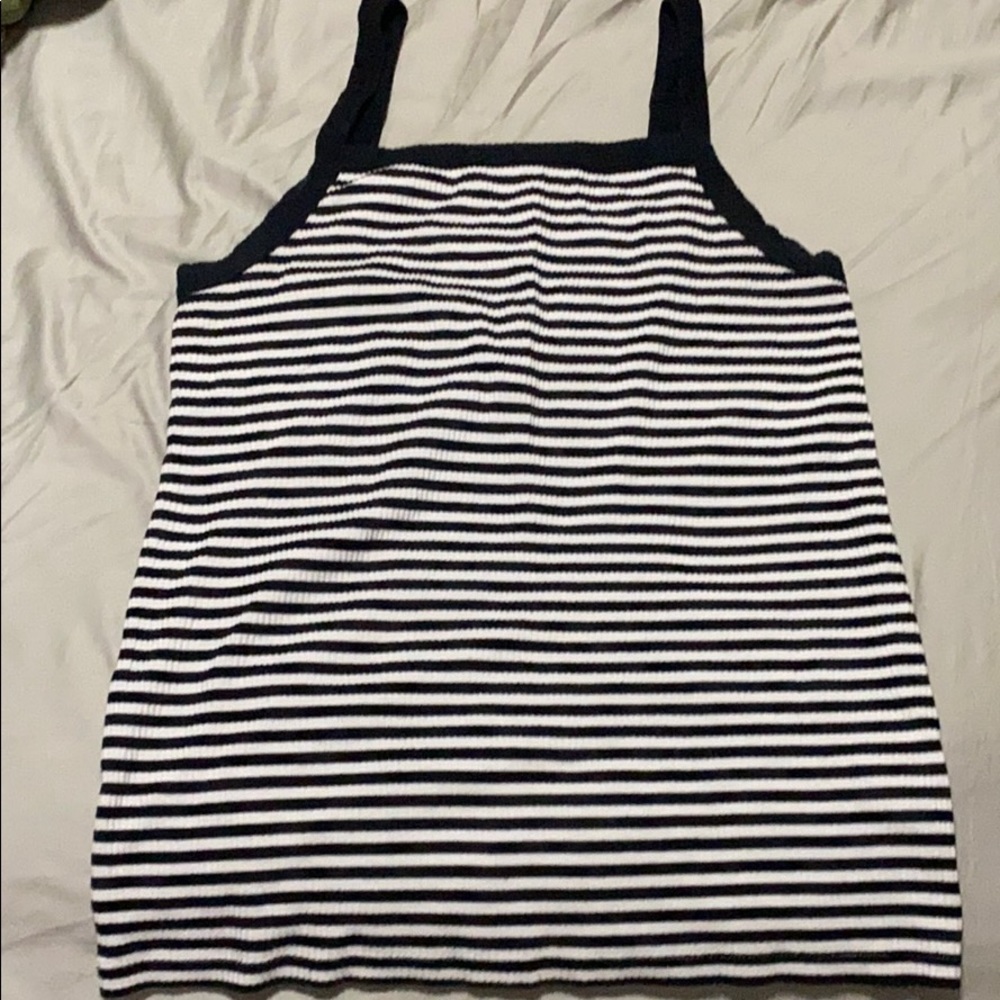 Old Navy Slim Fit Ribbed Striped Tank Black White